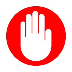 Obraz premium Vector illustration of a hand-raising emoji, cartoon white five fingers with a red circle in the background