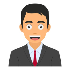 Vector illustration of a young office worker smiling, wearing a formal suit, isolated on a white background, avatar design, portrait flat cartoon