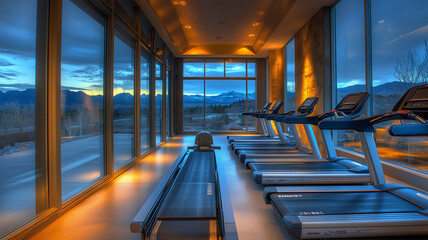 静かに佇むトレッドミルのあるジム