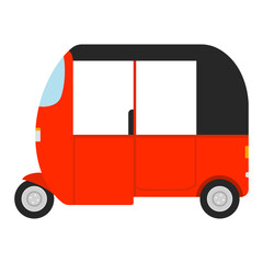 Vector illustration of an orange auto rickshaw, a type of transportation vehicle commonly found in India, side view, isolated on a white background