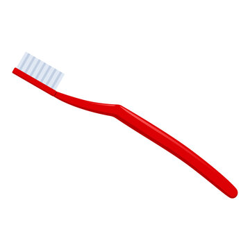 A red toothbrush isolated on a white background. Vector illustration