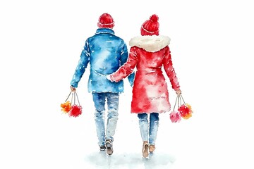 Naklejka premium Elderly Couple Walking Together in Winter Outfits
