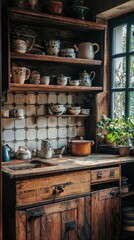 Rustic Small Kitchen with Handcrafted Wooden Cabinets