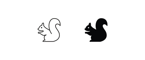 Squirrel icon Cute animal Nature line and flat icons set, editable stroke isolated on white, linear vector outline illustration, symbol logo design style