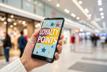 Smartphone showing loyalty points in shopping mall

