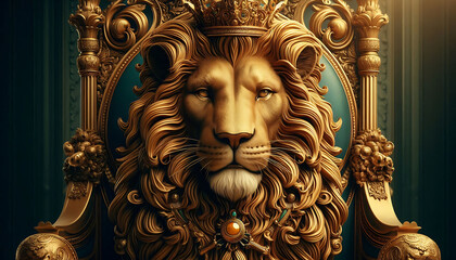 Royal lion sitting on a throne, closeup. Generative AI