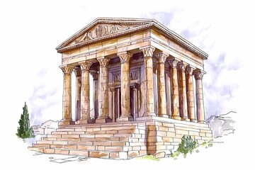 Obraz premium Ancient Temple with Stone Pillars Surrounded by Mist