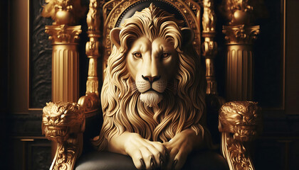 Royal lion sitting on a throne, closeup. Generative AI