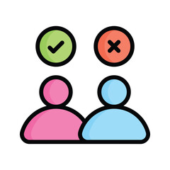 Two people with checkmark and cross, symbolizing choices and decisions