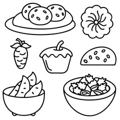 Collection of Vegetarian Dish Line Art on White Background for Healthy Food Projects 