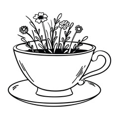 flower book cup silhouette black vector