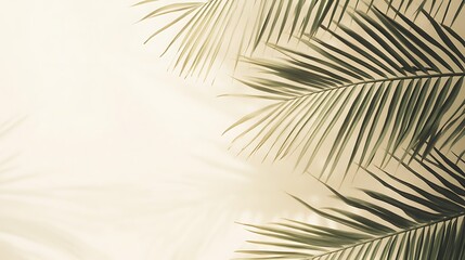 Fototapeta premium Tropical green palm leaf branches isolated on yellow background. the apartment lay, top view