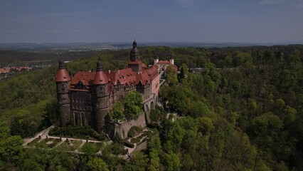 Aerial View of Majestic Ksiaz Castle in Poland