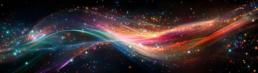 Obraz premium Abstract Cosmic Landscape with Glowing Waves and Stars