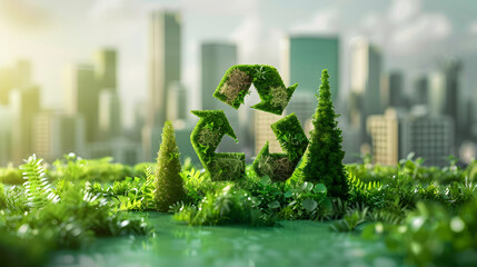 Modern city and environmental technology concept. Sustainable development goals. SDGs., Resource recycling. Recycling society. Green tech