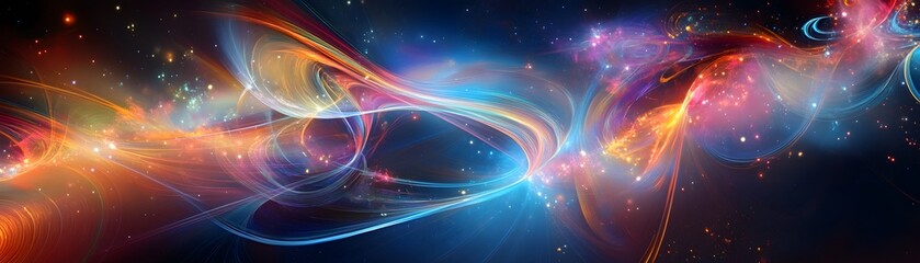 Fototapeta premium Abstract Cosmic Landscape with Wavy Lines and Glowing Stars