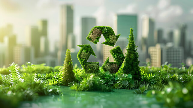 Modern city and environmental technology concept. Sustainable development goals. SDGs., Resource recycling. Recycling society. Green tech