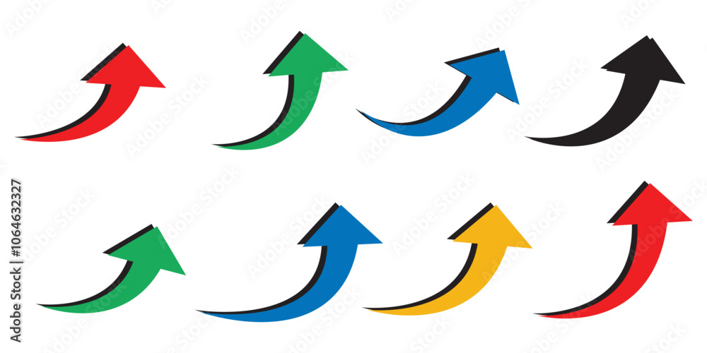 Poster curved arrow icon vector set. collection of colorful right direction arrows symbol design.