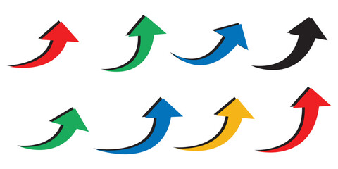 Curved arrow icon vector set. Collection of colorful right direction arrows symbol design.