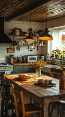 Charming Rustic Kitchen with Wooden Island
