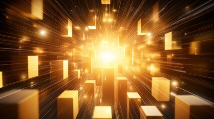 Bright Explosion of Light with Floating Cubes