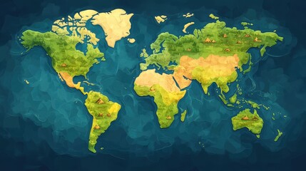 Obraz premium World Map Illustration, A Colorful and Detailed Depiction of Continents and Oceans