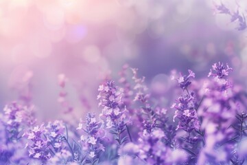 Obraz premium Soft pastel floral banner with purple flowers for spring summer.