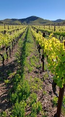 Vibrant Vineyard in Spring with Blooming Vines