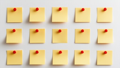 yellow note paper pinned with red tack, clean and simple, office theme, isolated on white background