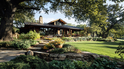 A beautiful ranch house with a scenic view, ideal for Thanksgiving celebrations.