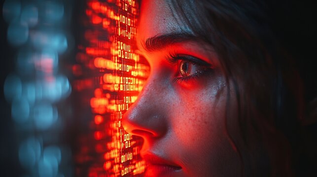 Person attempting crack a safe made of digital code representing hacking attempts to breach security and steal data intense and dark theme