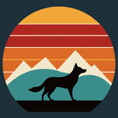 "Mountain Sunset with Howling Fox Silhouette,  Serene Mountain Landscape with Fox Howling at Sunset