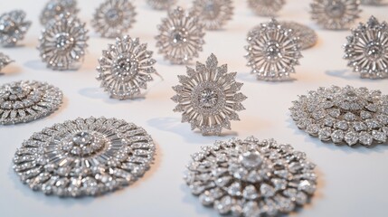Obraz premium Elegant Silver Jewelry Display with Sparkling Stones