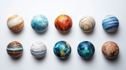 Obraz premium Cosmic planets arranged neatly on white, showing the beauty of the solar system in a simple style