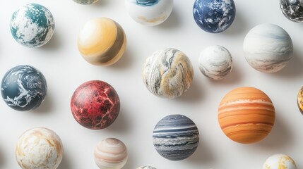 Obraz premium Cosmic planets arranged neatly on white, showing the beauty of the solar system in a simple style