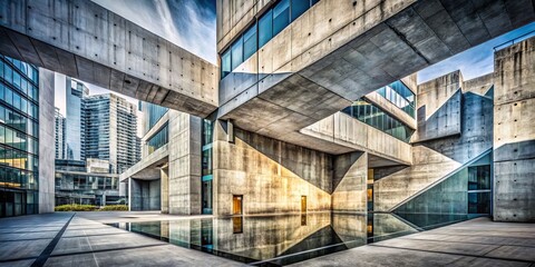 Fototapeta premium Abstract Double Exposure of Architectural Details: Cement Concrete Wall and Building Space Interplay in a Unique Artistic Representation