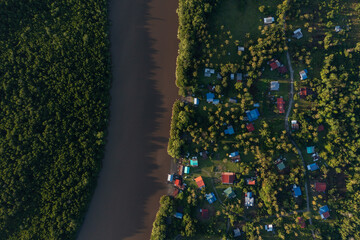 Aerial drone image of Beautiful local houses Rural village at Kota Belud, Sabah, Malaysia during...