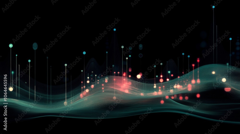 Poster abstract colorful light waves on dark background