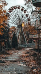 Abandoned Amusement Park with Overgrown Rides