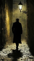 Mysterious Figure Walking Away in Dimly Lit Street