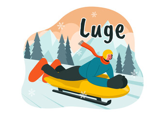 Luge Sled Race Athlete Winter Sport Vector Illustration featuring an Athlete Riding a Sled on Ice in a Flat Style Cartoon Background