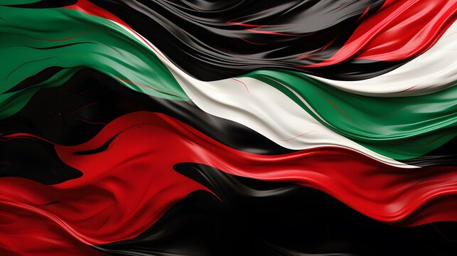 A flowing representation of the Sudanese flag with vibrant colors and dynamic movement.