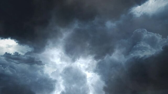 Thunderstorm clouds with lightning in the dark, thunderclouds