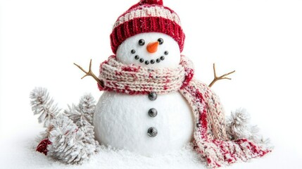 Fototapeta premium Isolated snowman image with soft details, creating a festive and warm winter character on a white background