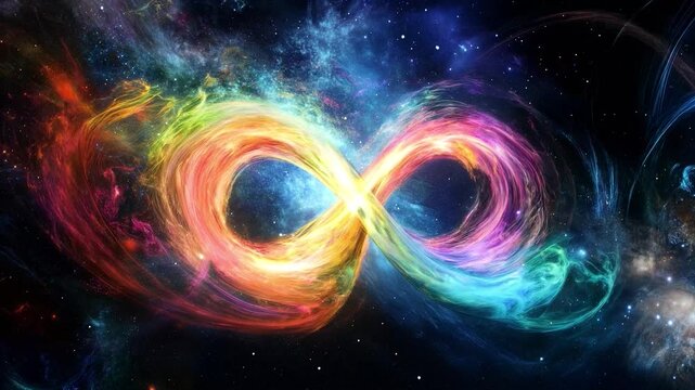 infinity sign made of colored energy on the background of space