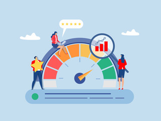 Benchmark performance or KPI key performance indicator
growth or KPI measurement result, businessman magnify benchmark metric graph scale.