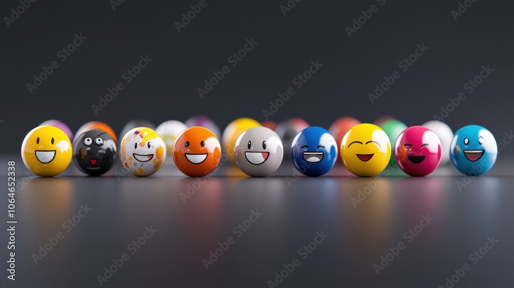 Fototapete a vibrant collection of rounded 3d emoticons displayed in a table format, showing a variety of facia