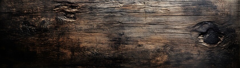 Fototapeta premium Weathered Dark Wood Surface with Knots and Grain