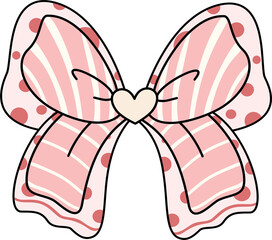 colorful coquette ribbon bows isolated on transparent background. Collection of retro accessory in pastel colors. Elements for design