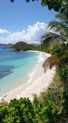 Serene Tropical Island with White Sandy Beach and Waves